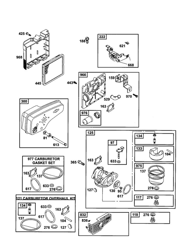 Carburetor/Muffer Diagram and Parts List for 12H807-1905-E1  Briggs and Stratton Engine